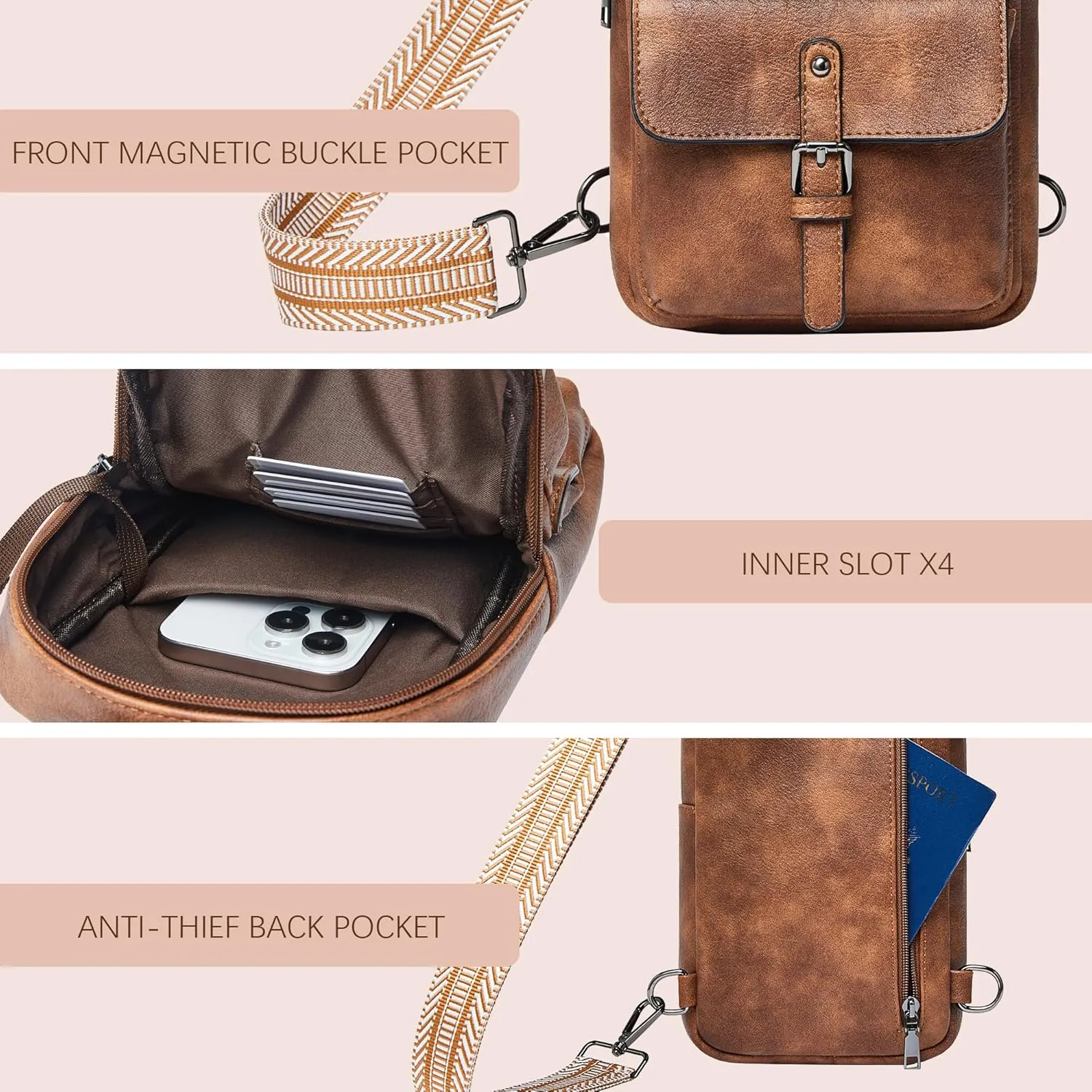 Crossbody Bags for Women Men Sling Bag 5 Pockets Fanny Pack Sling Backpack Chest Daypack Travel Purse Anti Theft