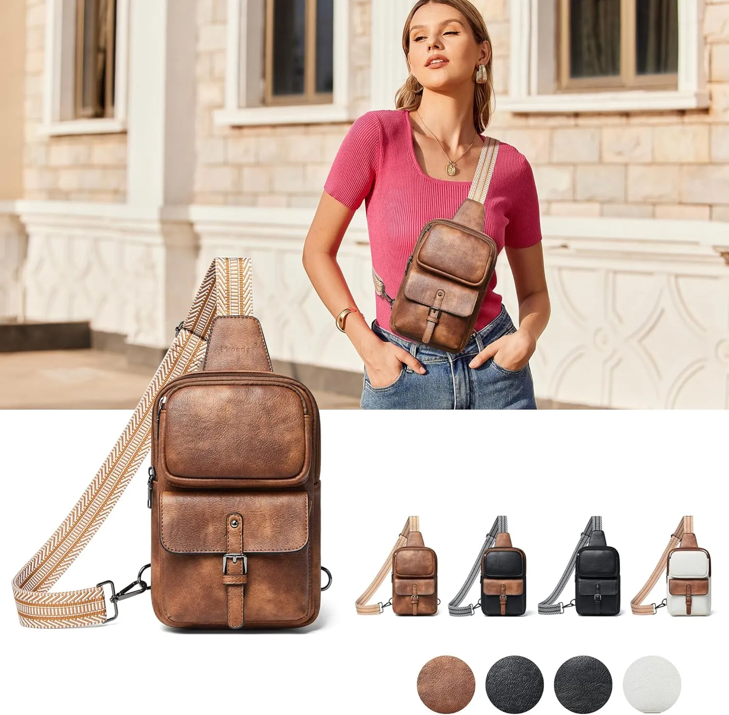 Crossbody Bags for Women Men Sling Bag 5 Pockets Fanny Pack Sling Backpack Chest Daypack Travel Purse Anti Theft
