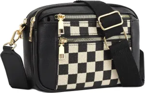 Crossbody Bags for Women,Checkered Shoulder Bag Black and White Plaid Bum Bag,Top-Handle Sling Bag Leather Fanny Packs