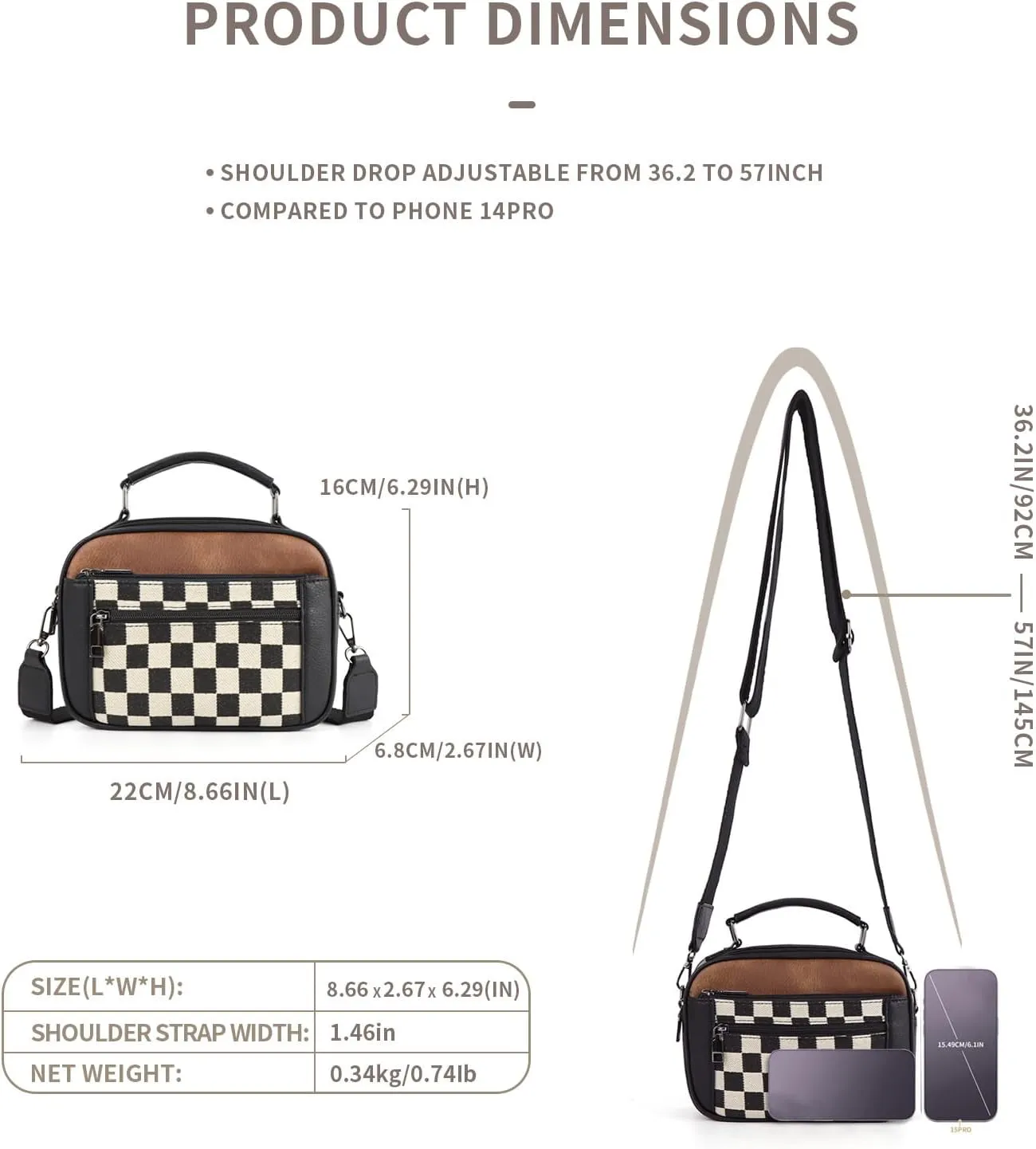 Crossbody Bags for Women,Checkered Shoulder Bag Black and White Plaid Bum Bag,Top-Handle Sling Bag Leather Fanny Packs