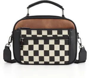Crossbody Bags for Women,Checkered Shoulder Bag Black and White Plaid Bum Bag,Top-Handle Sling Bag Leather Fanny Packs