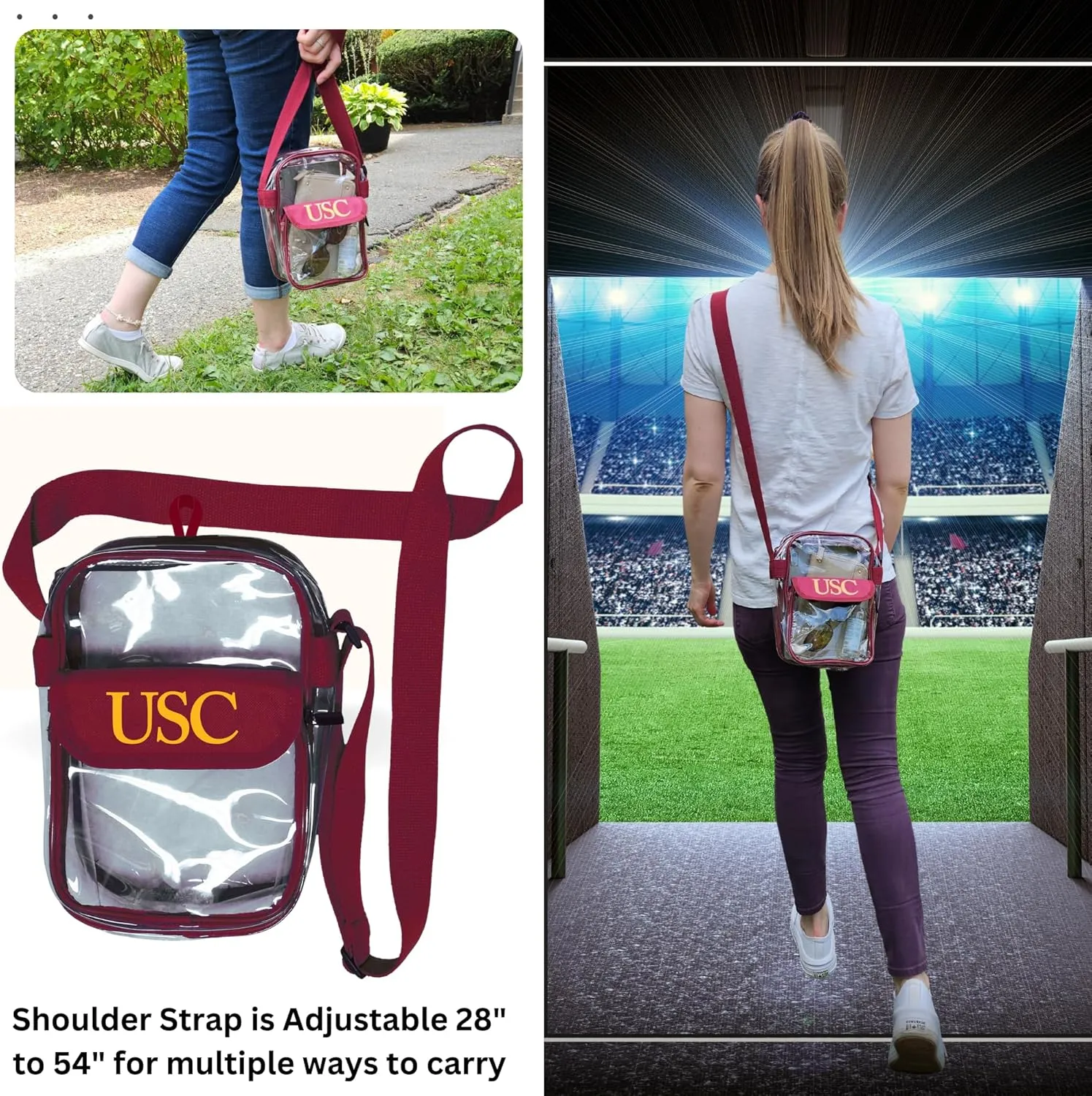 Crossbody Clear Bag 10 Inch Pouch for Valuables - Games, Graduations, Concerts – NCAA Stadium Approved