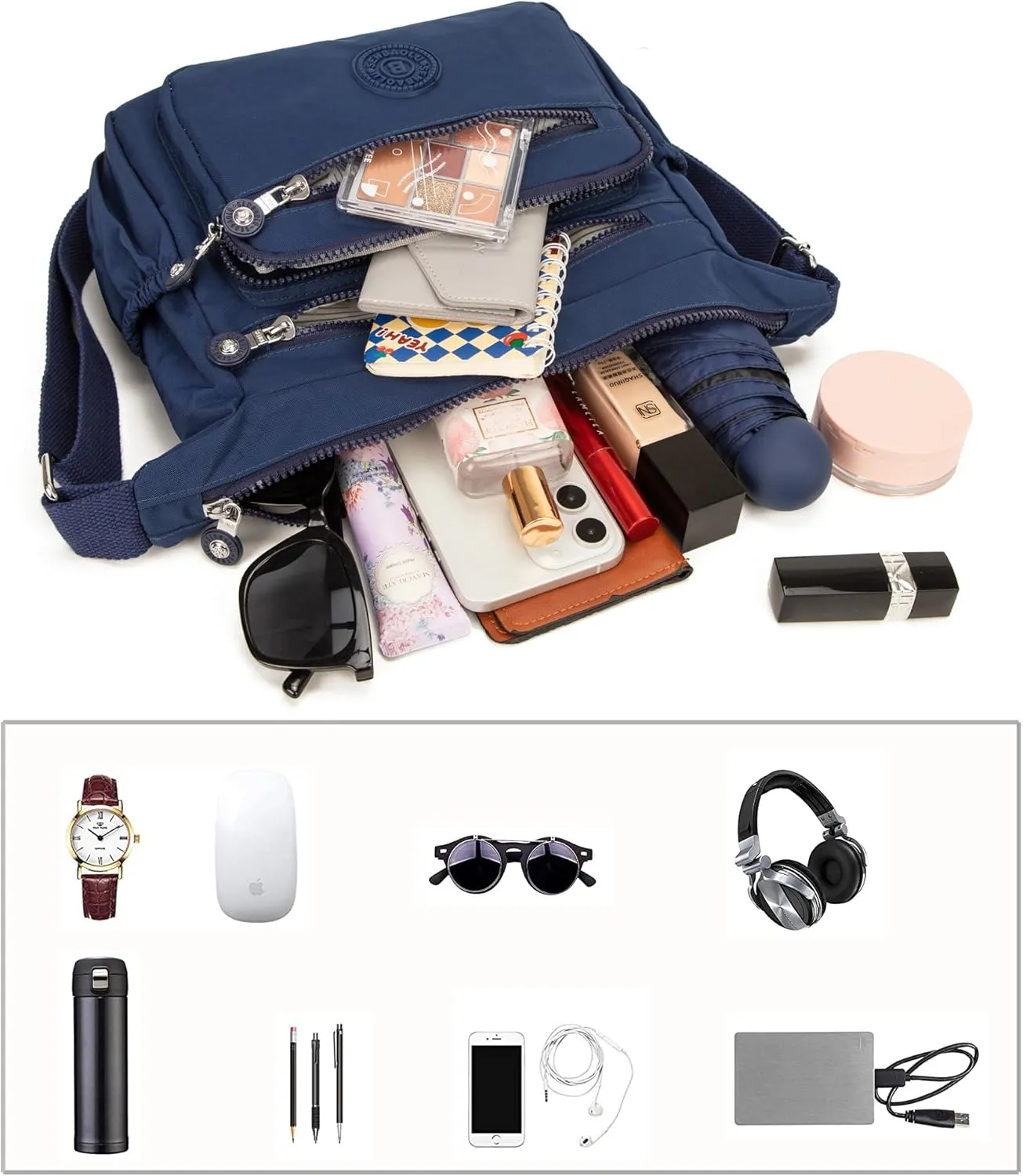 Crossbody Purses for Women Lightweight Shoulder Handbags Waterproof Nylon Travel Bag Ladies Pocketbooks