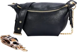 Crossbody Shoulder Bags for Women, Tassel Chest Purses Fanny Packs Belt Bag, Fashion Waist Packs Small Sling Bag with 2 Adjustable Strap for Travel Sport Workout Running Casual (Black)