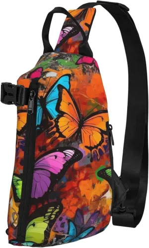 Crossbody Sling Backpack Art Graffiti Butterflies Print Sling Bag for Women Men Chest Bag Fashion Waist Bag Adjustable Fanny Pack