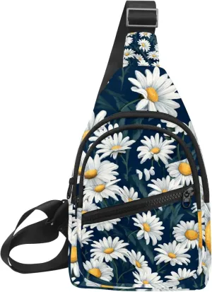 Crossbody Sling Backpack Sling Bag for Women Men, Little Daisy Bushes Crossbody Fanny Packs Chest Bag with Adjustable Strap for Workout Running Traveling Hiking