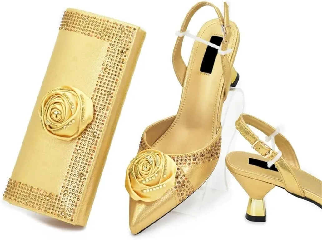 Crystal High Heels Matching Bag African Ladies Luxury Partywear Set