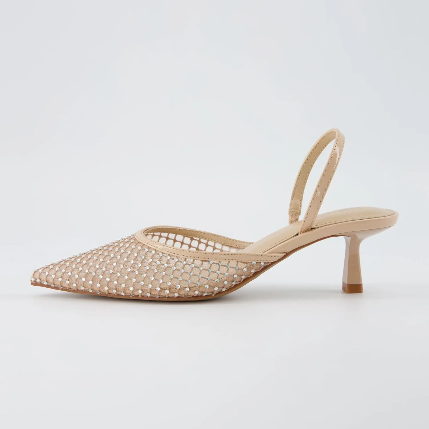CUSHIONAIRE Women's Affair Rhinestone Mesh Kitten Heel Slingback Pumps  Memory Foam, Wide Widths Available