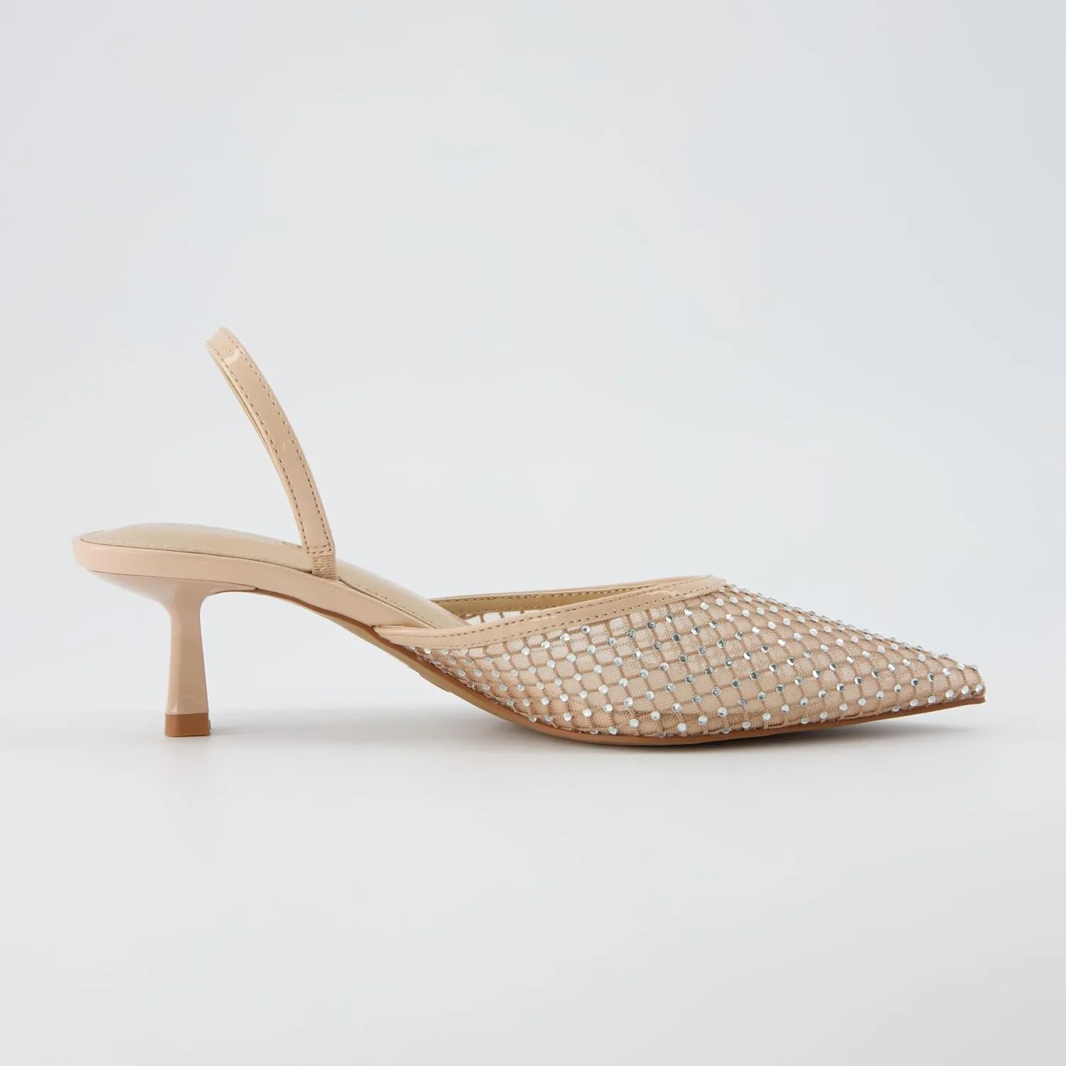 CUSHIONAIRE Women's Affair Rhinestone Mesh Kitten Heel Slingback Pumps  Memory Foam, Wide Widths Available