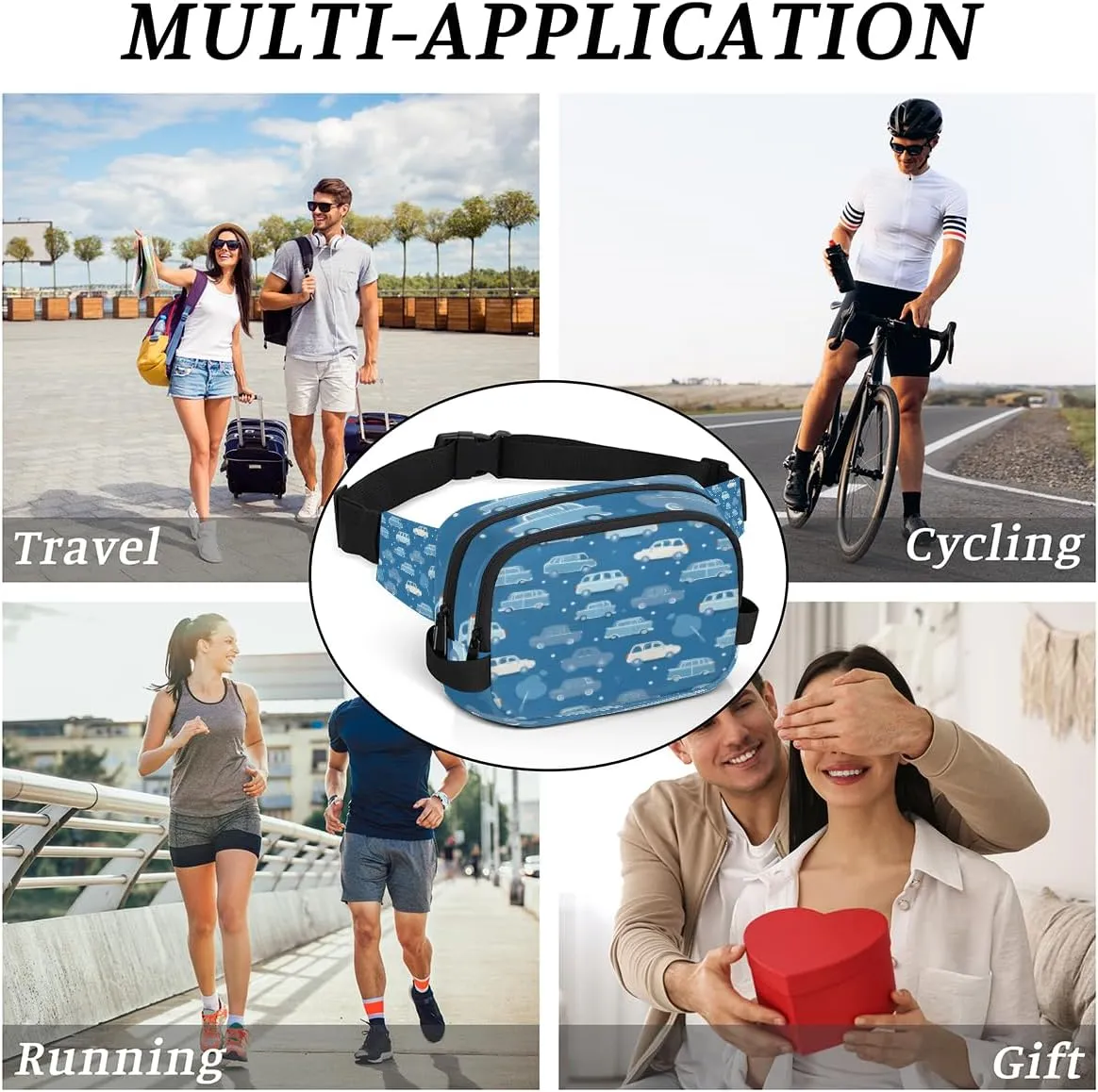 Cute Car Fanny Pack for Men Women Crossbody Waist Bag Sport Belt Bag with Multi Pockets for Travel Hiking Jogging Running