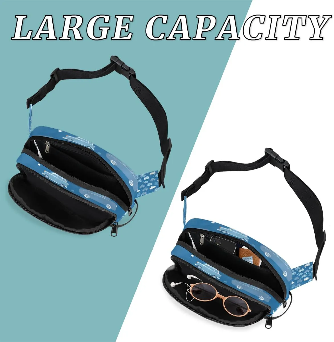 Cute Car Fanny Pack for Men Women Crossbody Waist Bag Sport Belt Bag with Multi Pockets for Travel Hiking Jogging Running