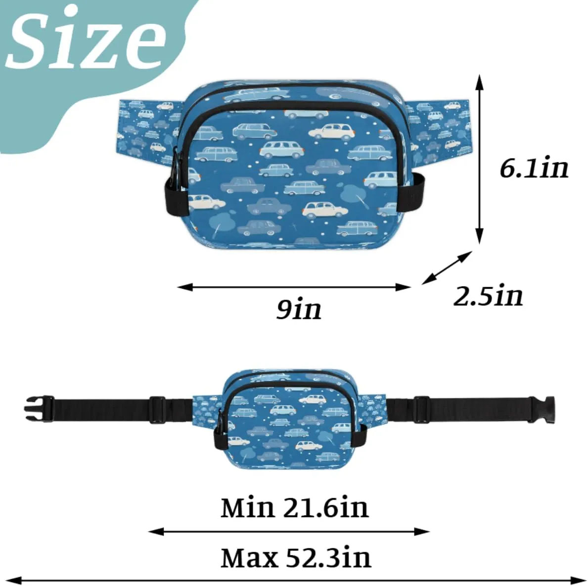 Cute Car Fanny Pack for Men Women Crossbody Waist Bag Sport Belt Bag with Multi Pockets for Travel Hiking Jogging Running