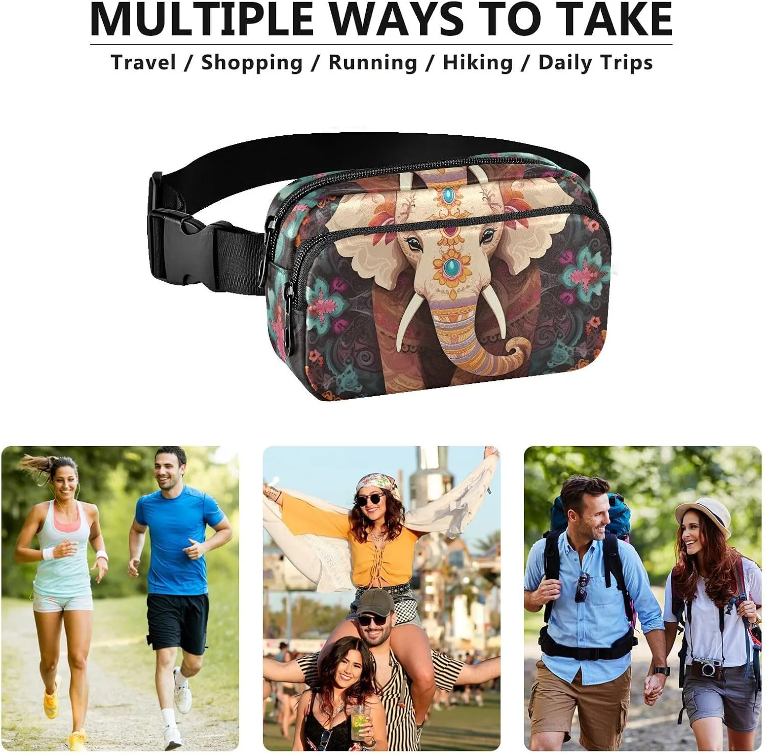 Cute Elephant Flower Fanny Packs for Women Fanny Pack For Men Belt Bag Crossbody Fanny Packs for Women Running Fanny Pack Waist Pack 21340754
