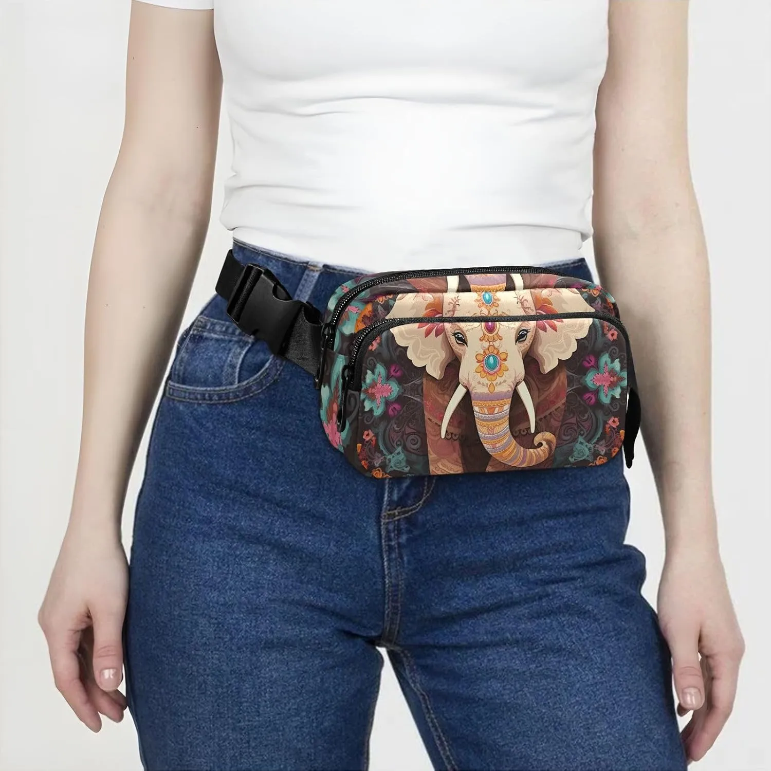 Cute Elephant Flower Fanny Packs for Women Fanny Pack For Men Belt Bag Crossbody Fanny Packs for Women Running Fanny Pack Waist Pack 21340754