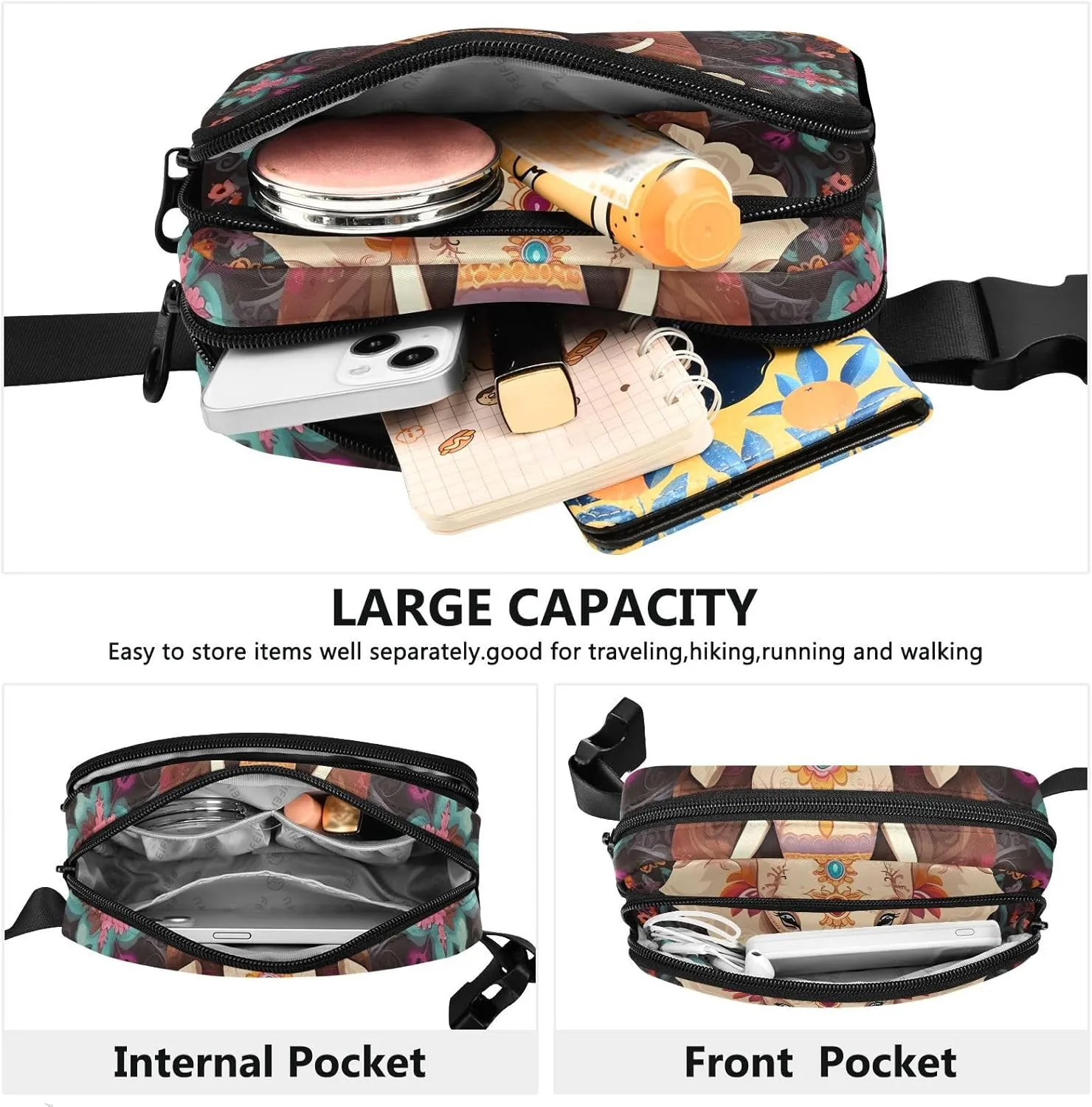 Cute Elephant Flower Fanny Packs for Women Fanny Pack For Men Belt Bag Crossbody Fanny Packs for Women Running Fanny Pack Waist Pack 21340754
