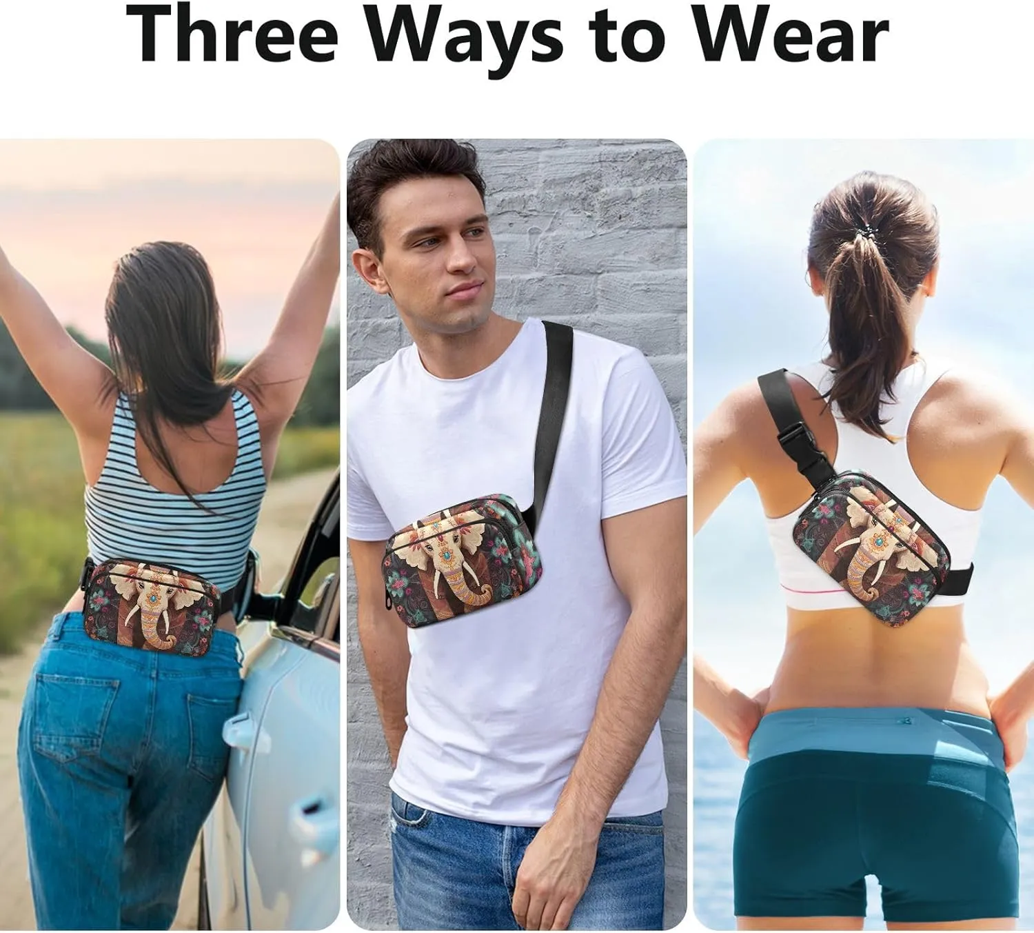 Cute Elephant Flower Fanny Packs for Women Fanny Pack For Men Belt Bag Crossbody Fanny Packs for Women Running Fanny Pack Waist Pack 21340754