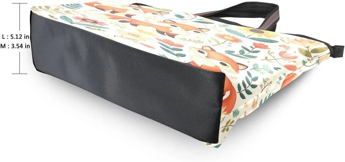 Cute Fox and Floral Elements Shoulder Bags Large Handle Ladies Handbag