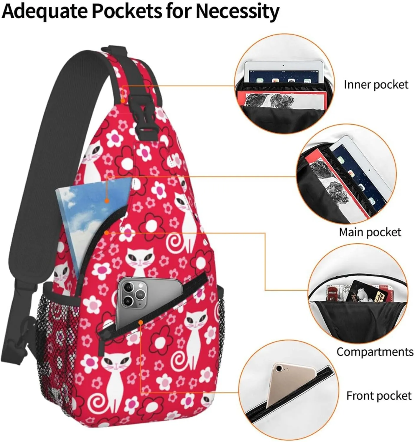 Cute pink bear Chest Bags Crossbody Sling Bag Shoulder Bag Travel Hiking Daypack For Men Women