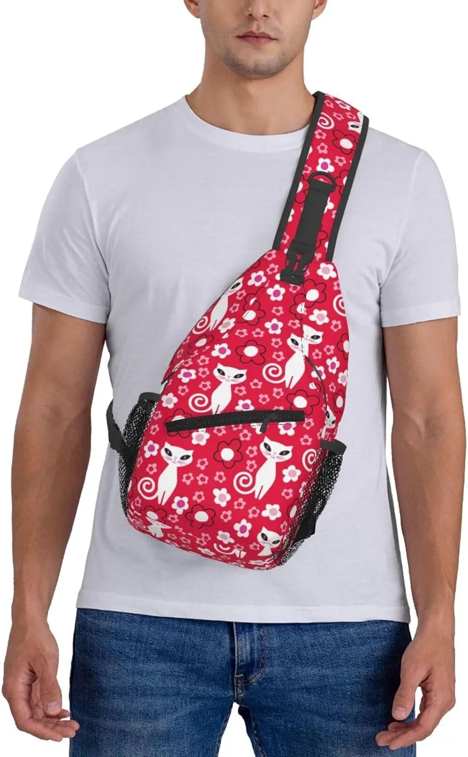 Cute pink bear Chest Bags Crossbody Sling Bag Shoulder Bag Travel Hiking Daypack For Men Women