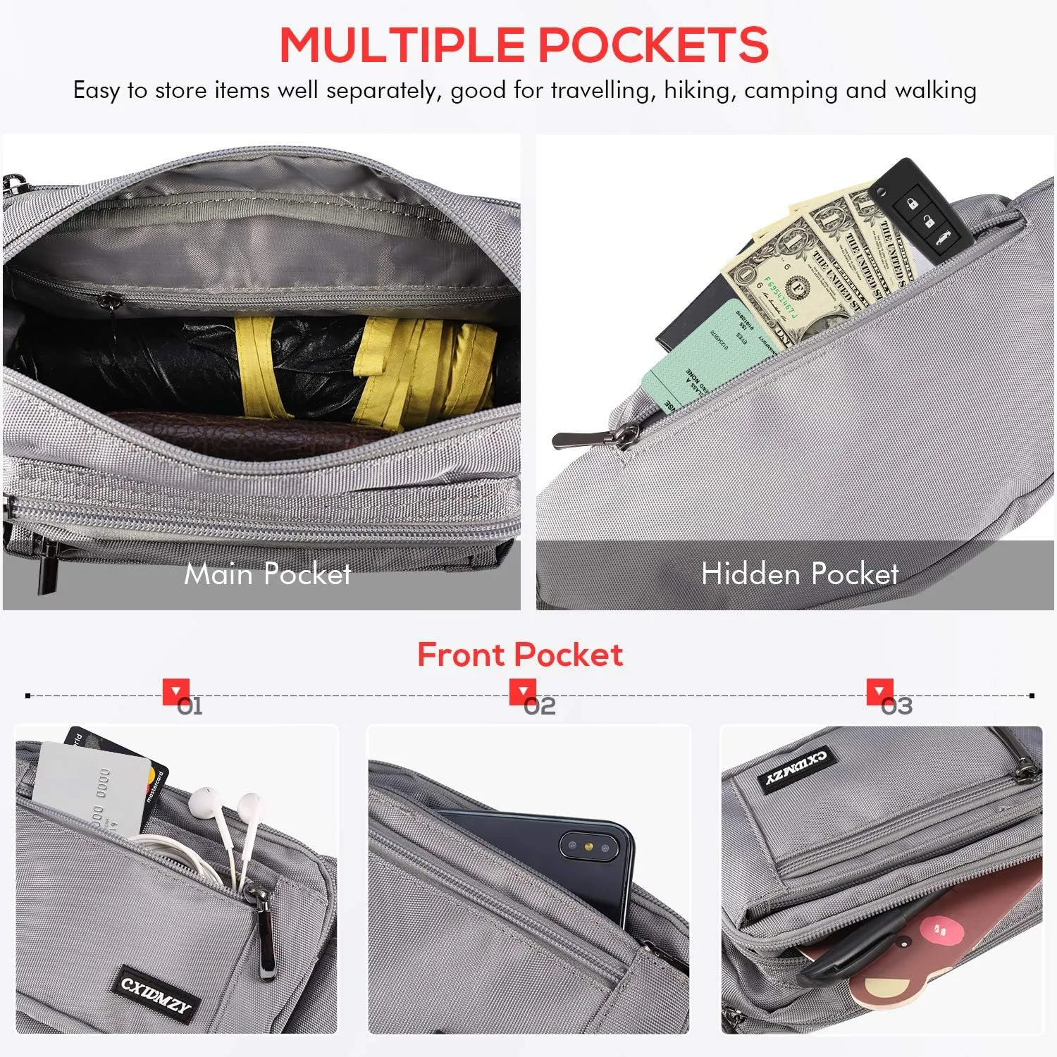 CXWMZY Fanny Packs For Women & Men Waist Pack Hip Bum Bag with Multi-Pockets Large Capacity Waterproof Casual Bum Bag for Disney Traveling Casual Cycling Running Hiking
