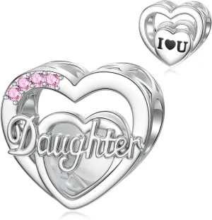 DALARAN 925 Sterling Silver Charms Mother Daughter Sister Dangle Bead for Charm Bracelet Necklace