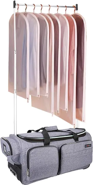 Dance Bag With Garment Rack For Travel,28inchDance Competition Garment Bags with Clothes rack,Suitcase, Collapsible Rolling duffle For Travel, Wheeled Drop-Bottom Upright Luggage Closet Suitcase,Grey