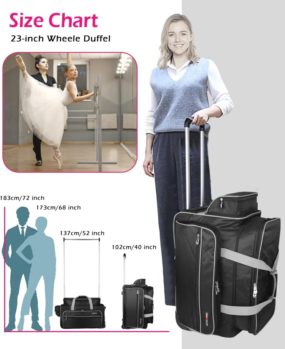 Dance Bag With Garment Rack,Dance Costumes Rolling Garment Bags For Travel,Garment Duffle Bag For Dance Competition, Wheeled Drop-Bottom Upright Luggage Closet Suitcase (23inch Expand-Grey)