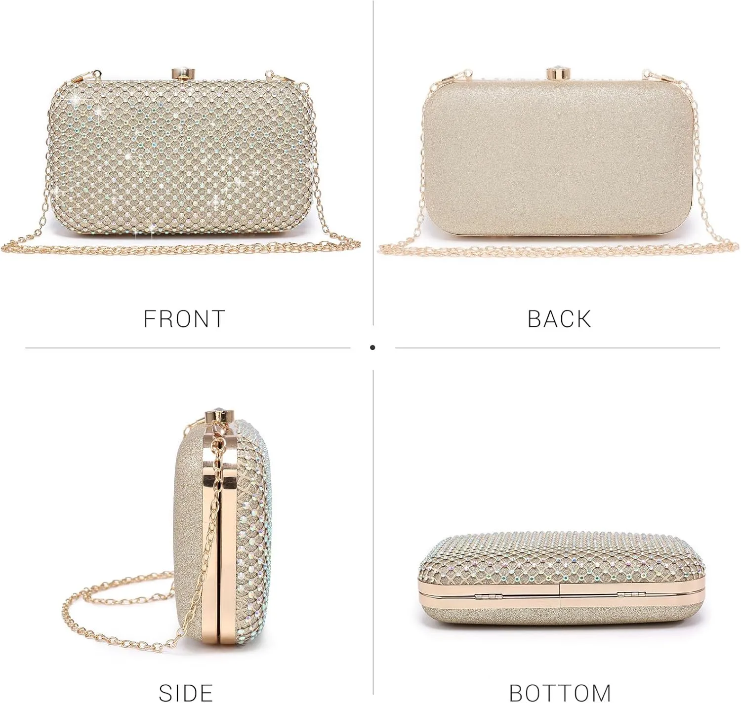 Dasein Womens Rhinestone Clutch Purse Sparkling Evening Bag with Crystal Clasp for Formal Prom Party Wedding