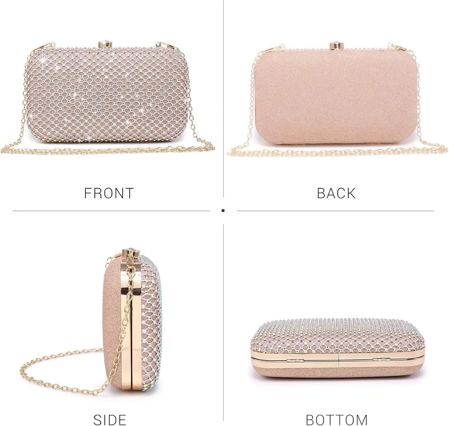 Dasein Womens Rhinestone Clutch Purse Sparkling Evening Bag with Crystal Clasp for Formal Prom Party Wedding
