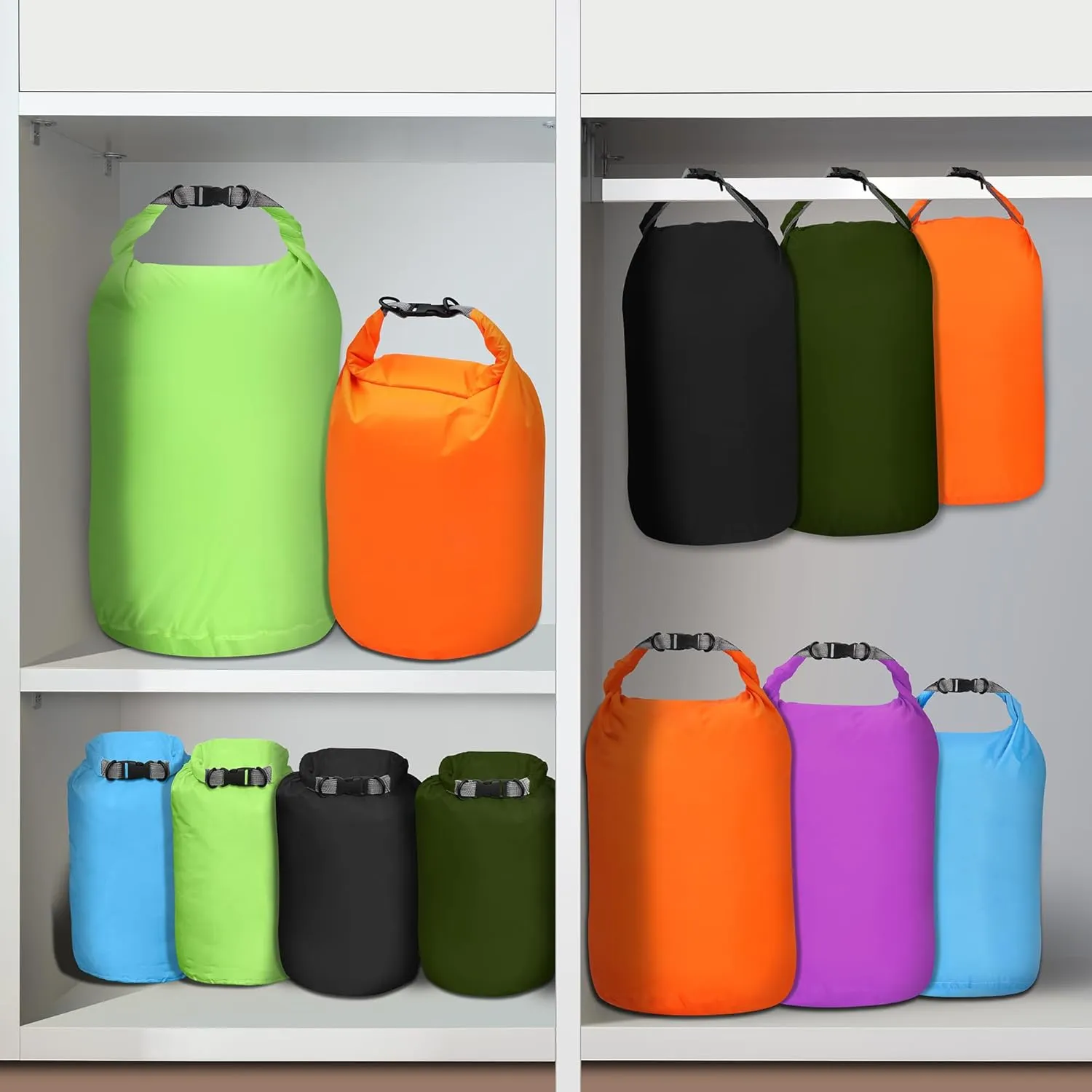 Desoto Waterproof Dry Bag 2 packs, 2L/5L/10L/20L/40L/70L Dry Sack Lightweight Portable, Dry Storage Bag to Keep Gear Dry Clean for Kayaking, Gym, Hiking, Swimming, Camping (Black, 20L)