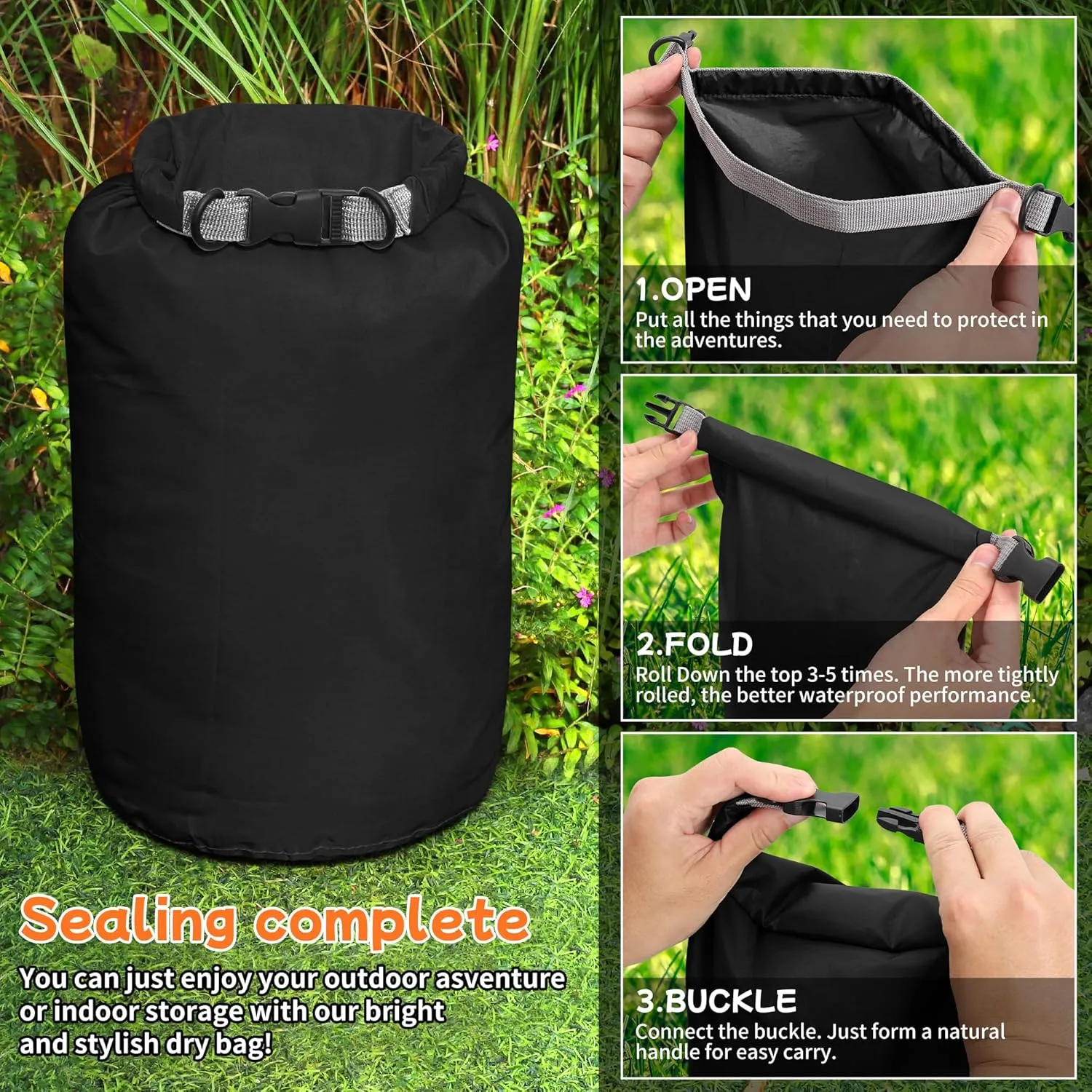 Desoto Waterproof Dry Bag 2 packs, 2L/5L/10L/20L/40L/70L Dry Sack Lightweight Portable, Dry Storage Bag to Keep Gear Dry Clean for Kayaking, Gym, Hiking, Swimming, Camping (Black, 20L)