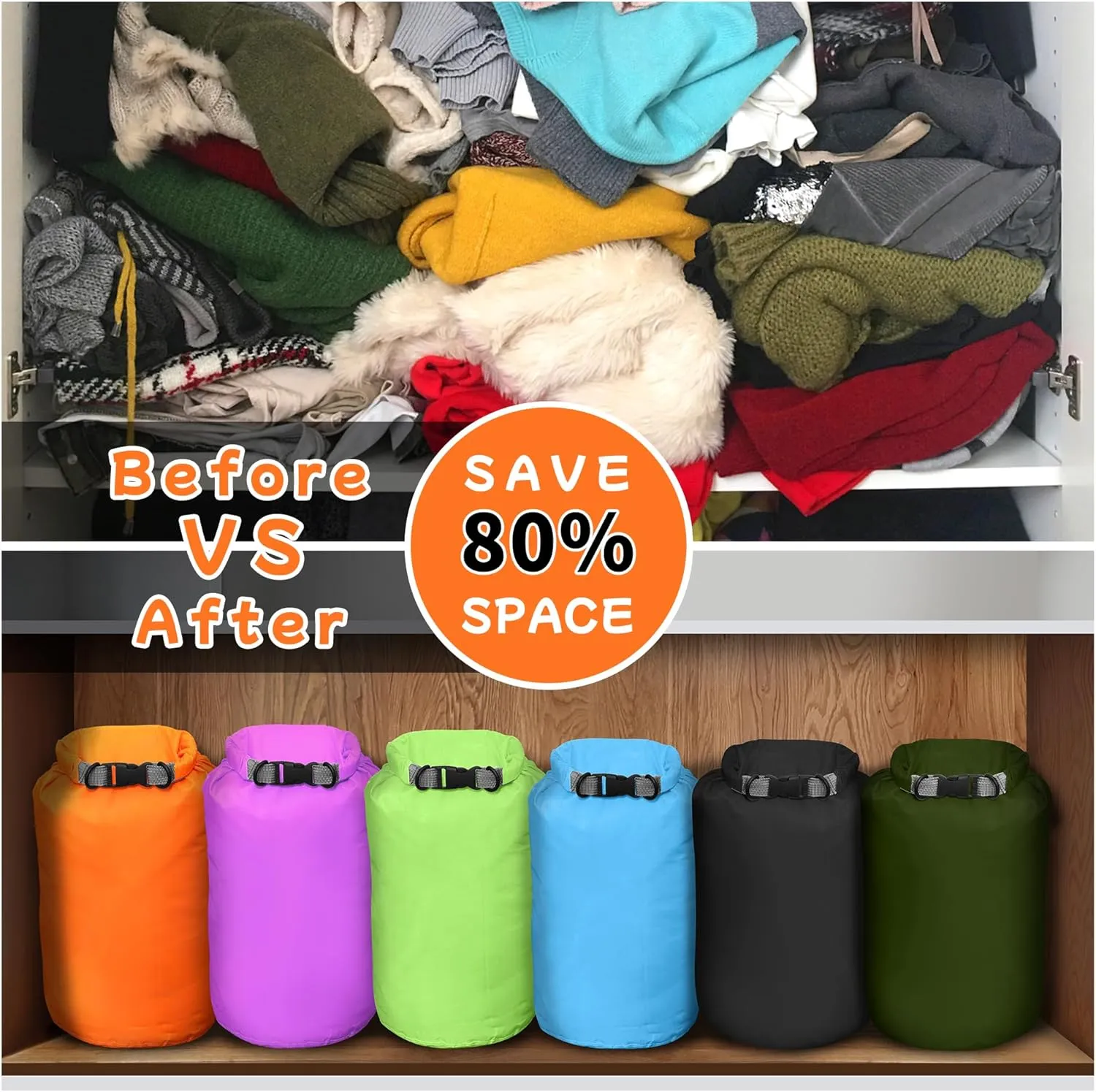 Desoto Waterproof Dry Bag 2 packs, 2L/5L/10L/20L/40L/70L Dry Sack Lightweight Portable, Dry Storage Bag to Keep Gear Dry Clean for Kayaking, Gym, Hiking, Swimming, Camping (Black, 20L)