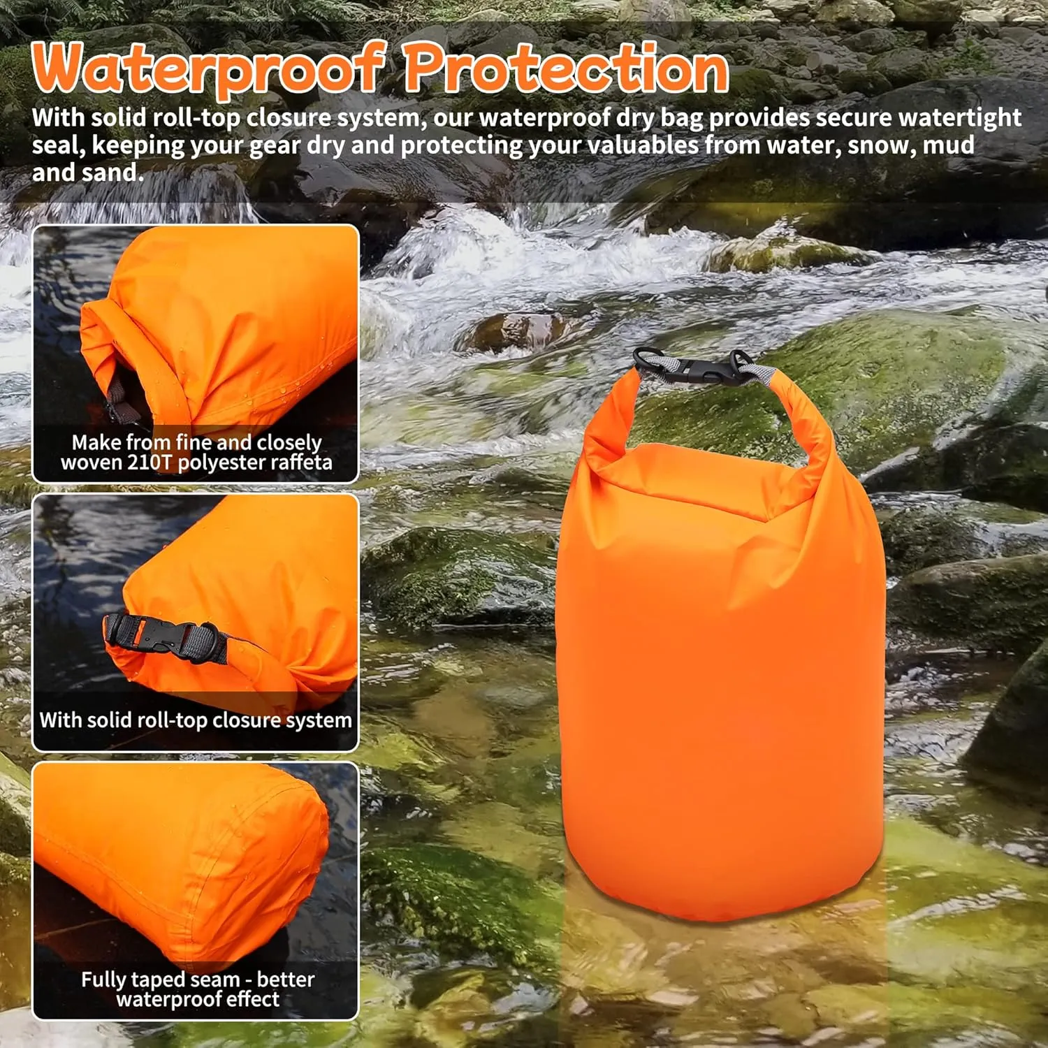 Desoto Waterproof Dry Bag 2 packs, 2L/5L/10L/20L/40L/70L Dry Sack Lightweight Portable, Dry Storage Bag to Keep Gear Dry Clean for Kayaking, Gym, Hiking, Swimming, Camping (Purple, 20L)