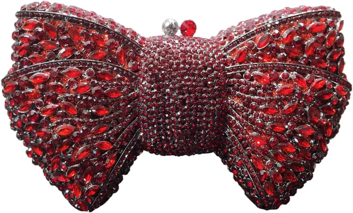 DJBM Sweet Bow Rhinestone Crystal Evening Clutch Bright Deluxe Diamond Handbag for Women Formal Party