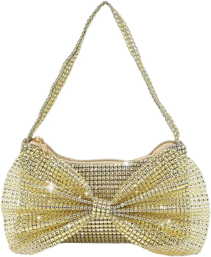 DJBM Women Bow Evening Clutch Sparkling Deluxe Rhinestones Purse for Daily Feast