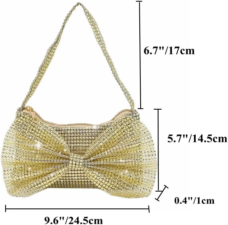 DJBM Women Bow Evening Clutch Sparkling Deluxe Rhinestones Purse for Daily Feast