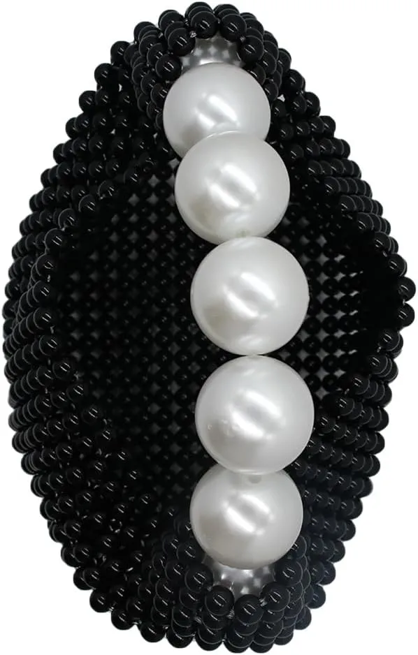 DJBM Women Handmade Pearl Beaded Clutch Bucket Evening Handbag Acrylic Pearl Purse for Party Wedding