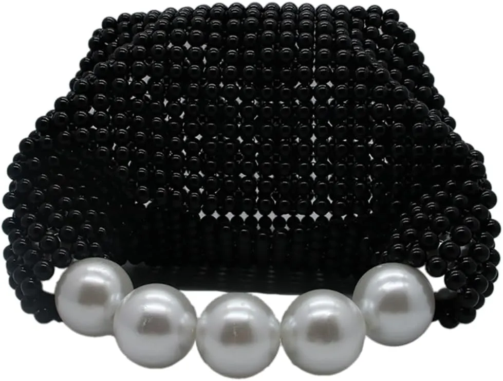DJBM Women Handmade Pearl Beaded Clutch Bucket Evening Handbag Acrylic Pearl Purse for Party Wedding