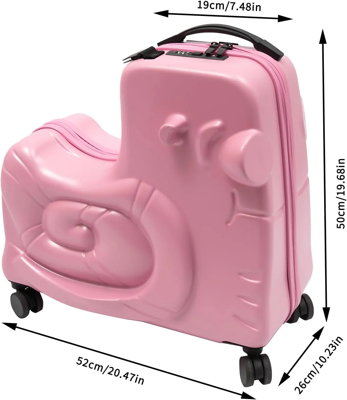 DNYSYSJ 20" Children's Ride On Luggage, Kid's Trolley Suitcase with Universal Wheels and Password Lock, Carry On Luggage Rolling Luggage, Aged 1-6 Years, ABS PC (Pink, Snail Pattern)