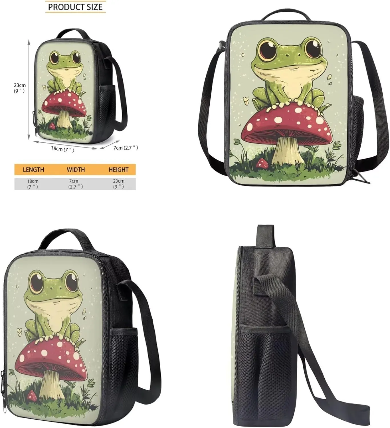 doginthehole Cute Frog Backpack for Girls 3pcs Set Lightweight Kids Backpack with Lunch Box Students Kawaii Mushroom Book Bag for Preschool Elementary Primary School Bags