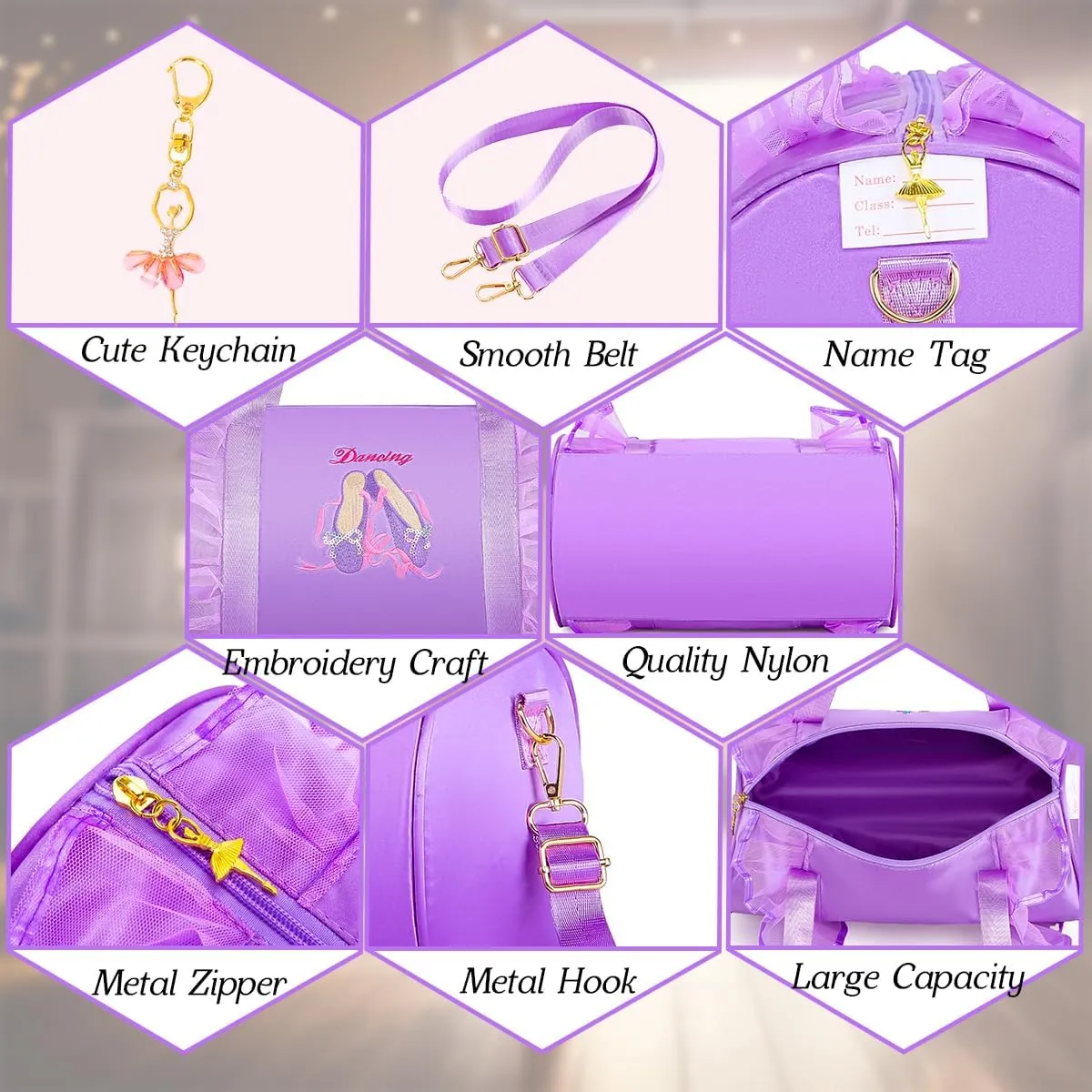 Dorlubel Cute Toddler Ballet Dance Bag for little Girl Tutu Dress Bag with Key Chain (Purple Shoes)