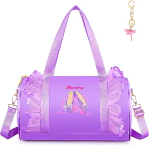 Dorlubel Cute Toddler Ballet Dance Bag for little Girl Tutu Dress Bag with Key Chain (Purple Shoes)