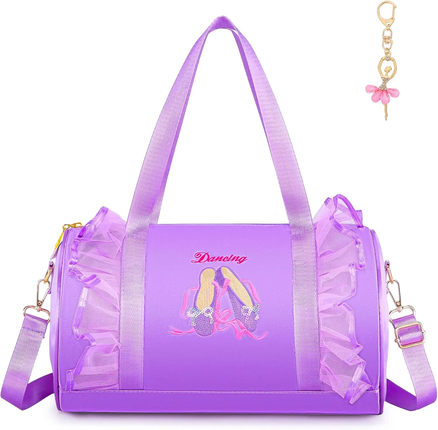 Dorlubel Cute Toddler Ballet Dance Bag for little Girl Tutu Dress Bag with Key Chain (Purple Shoes)