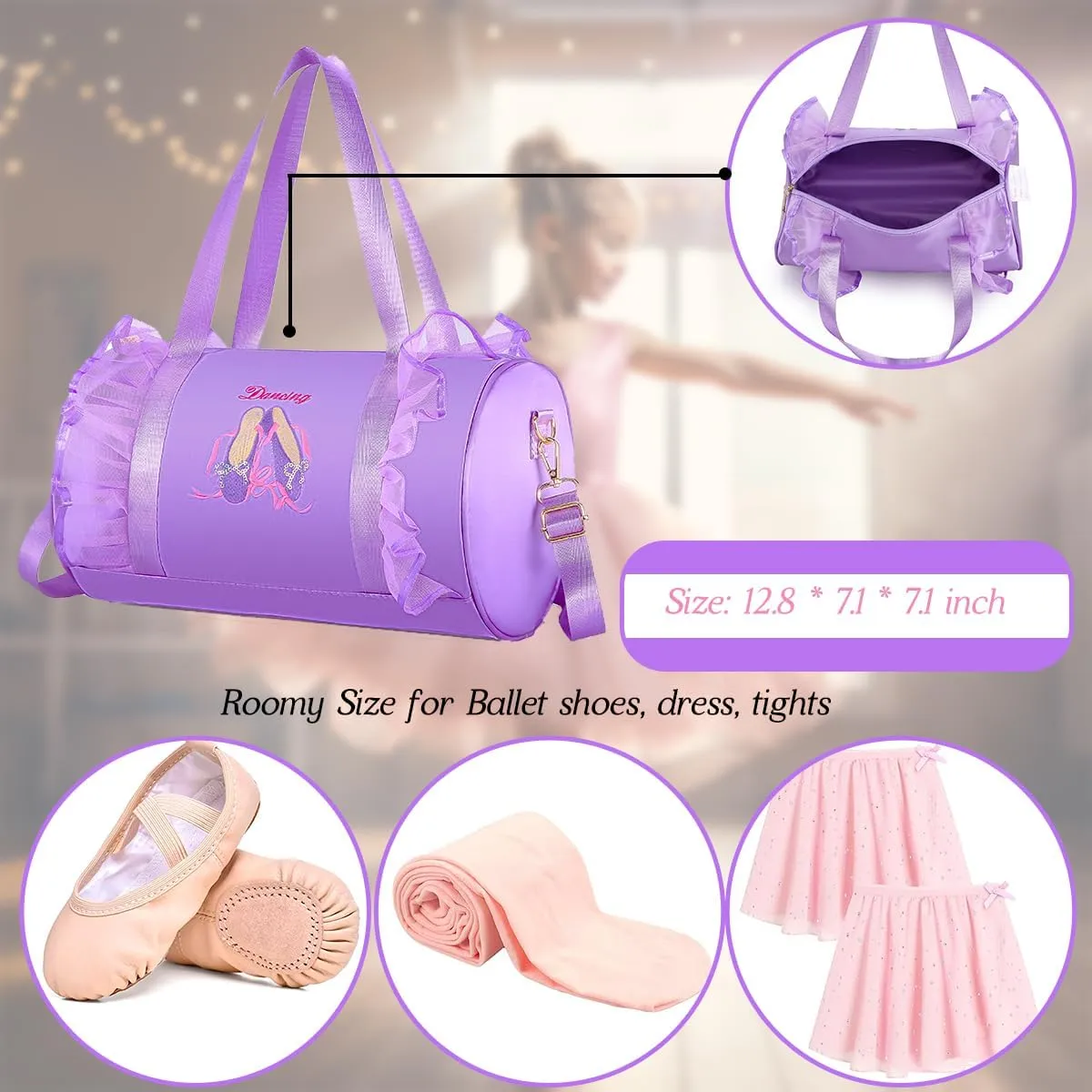 Dorlubel Cute Toddler Ballet Dance Bag for little Girl Tutu Dress Bag with Key Chain (Purple Shoes)
