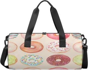 Doughnuts Travel Duffel Bag American Classic Breakfast Sports Gym Bag Men Women Sports Travel Luggage Bag 17.6”×9”×9 “ Duffel Bag Weekend Overnight Gym Bag Nvenient For Carrying