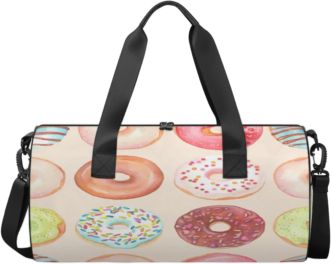 Doughnuts Travel Duffel Bag American Classic Breakfast Sports Gym Bag Men Women Sports Travel Luggage Bag 17.6”×9”×9 “ Duffel Bag Weekend Overnight Gym Bag Nvenient For Carrying