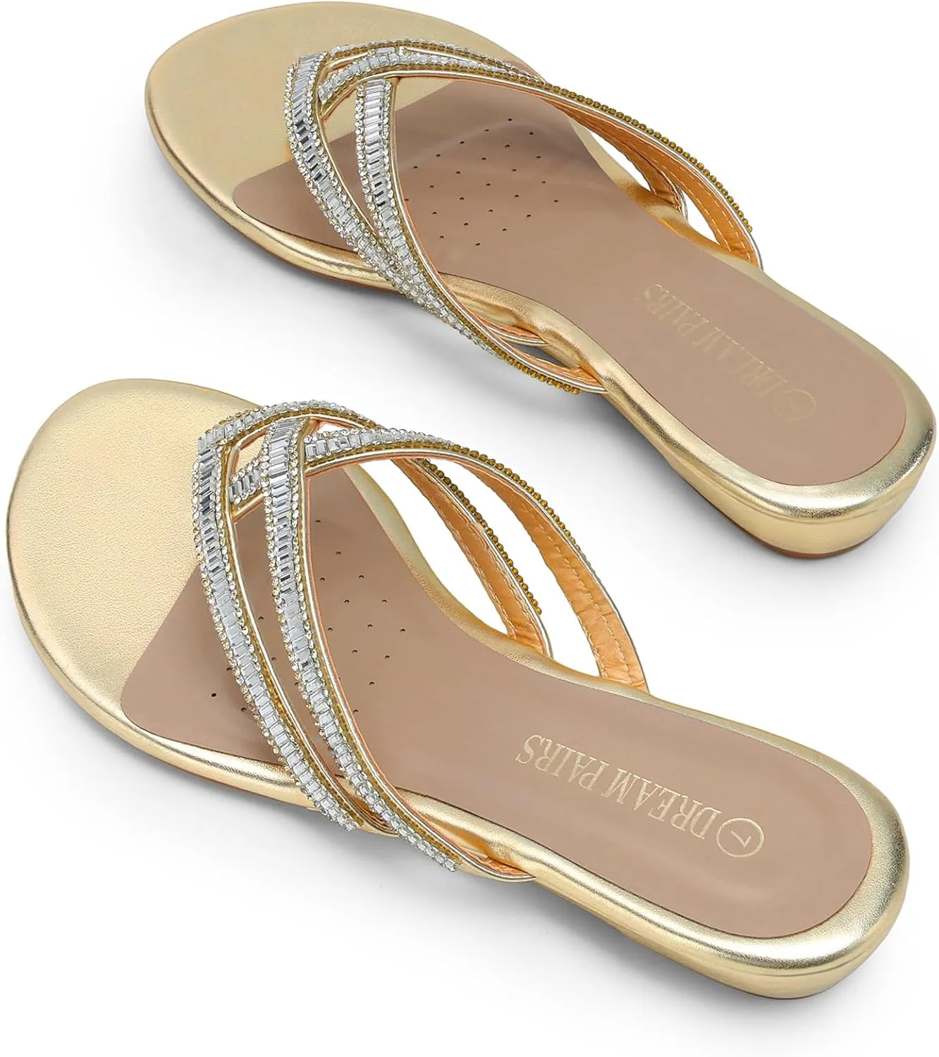 DREAM PAIRS Women's Fashion Rhinestones Design Slides Sandals