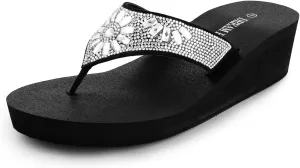 DREAM PAIRS Women's Rhinestone Platform Wedge Flip Flops Summer Beach Comfortable Thong Sandals