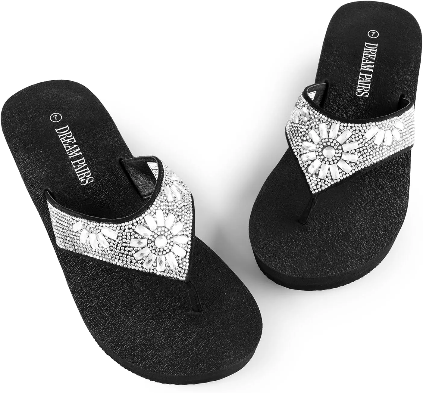 DREAM PAIRS Women's Rhinestone Platform Wedge Flip Flops Summer Beach Comfortable Thong Sandals