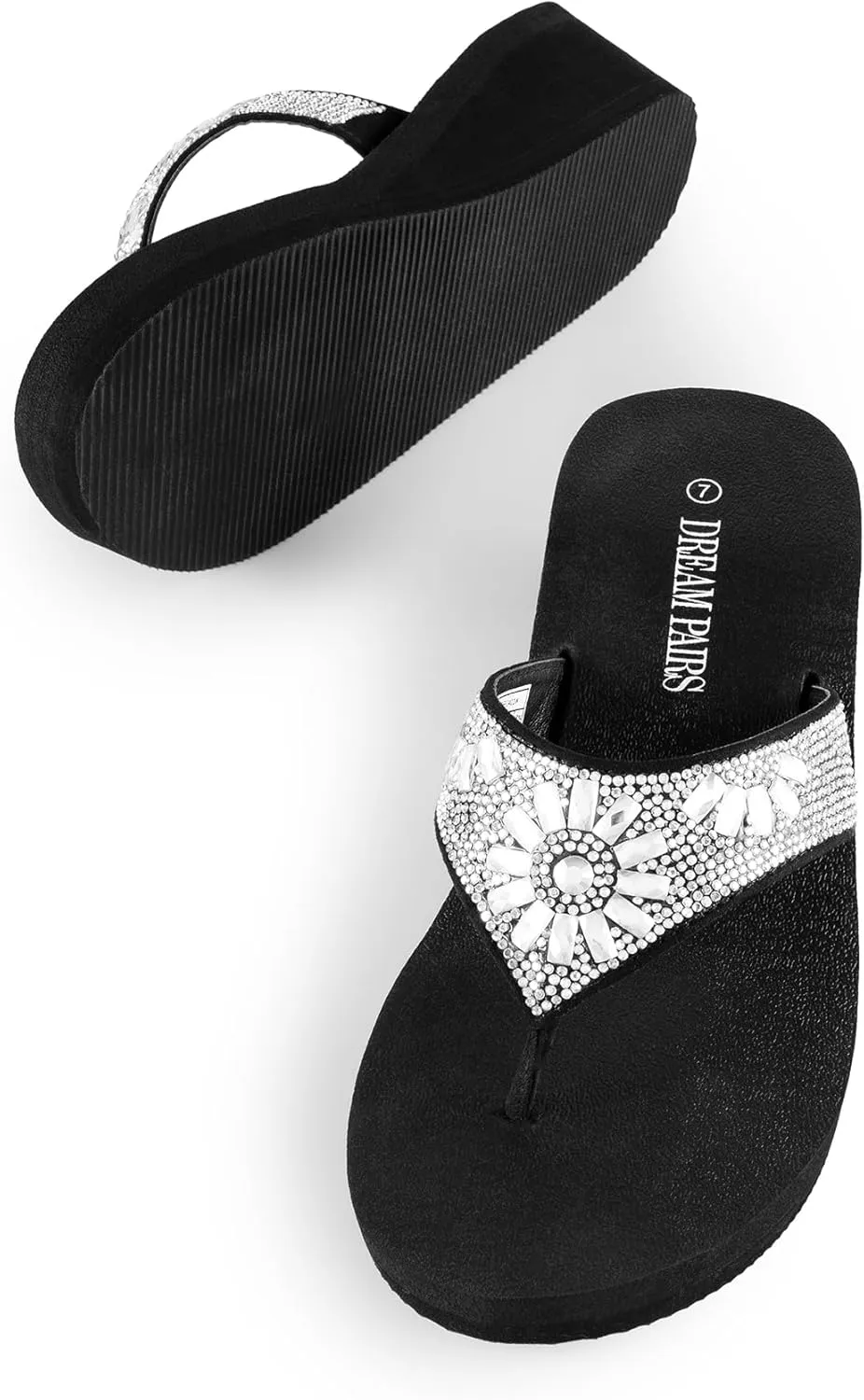 DREAM PAIRS Women's Rhinestone Platform Wedge Flip Flops Summer Beach Comfortable Thong Sandals